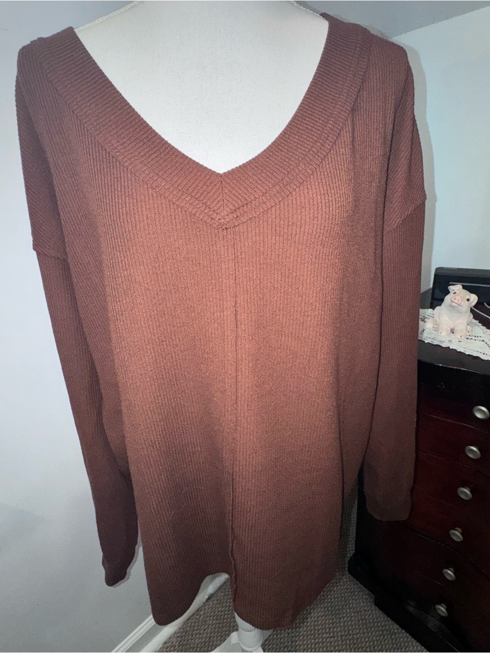 Women's V-Neck Long Sleeve Sweater in Brown